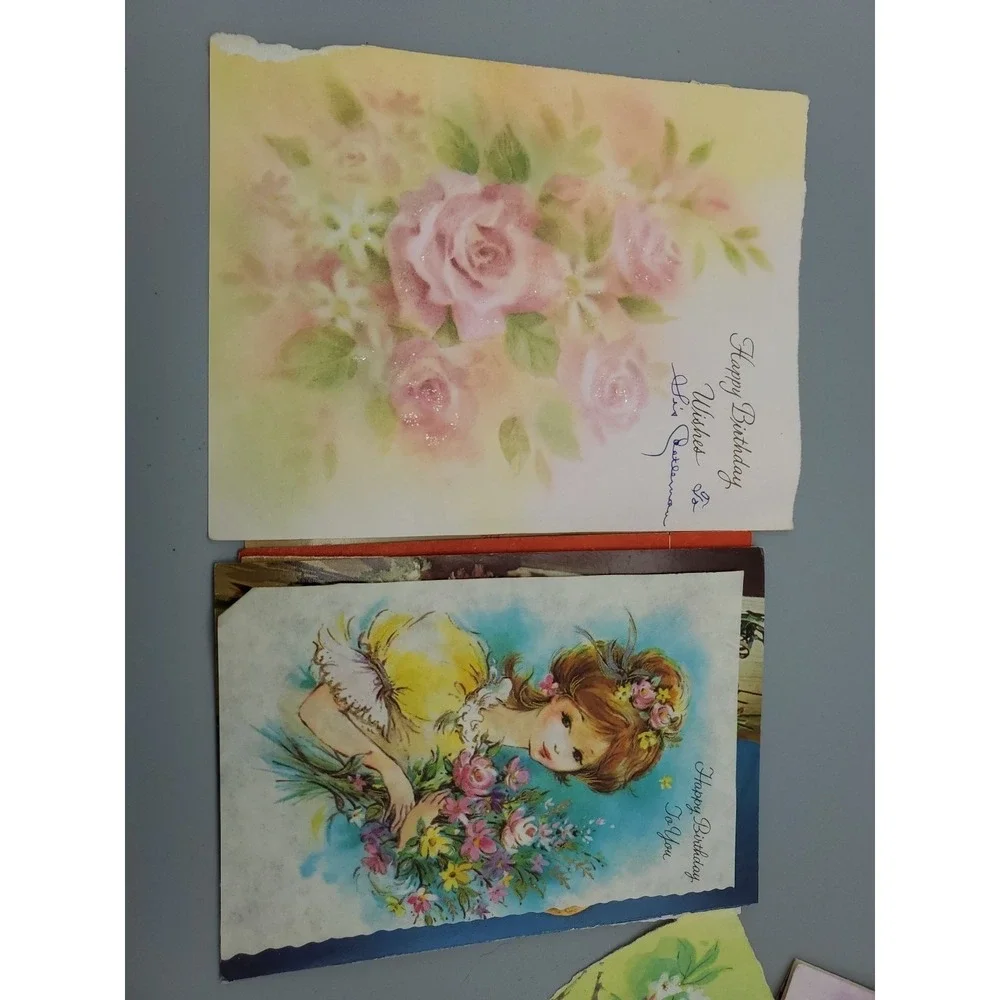 15 Old Vintage‎ Used Greeting Card Fronts for Crafts Mice Flowers Birthday